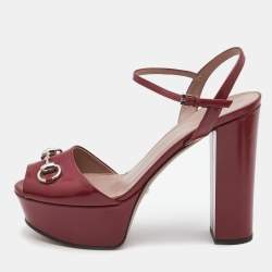 Gucci Burgundy Leather Claudie Platform Sandals Size 39