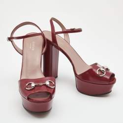 Gucci Burgundy Leather Claudie Platform Sandals Size 39