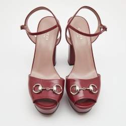 Gucci Burgundy Leather Claudie Platform Sandals Size 39