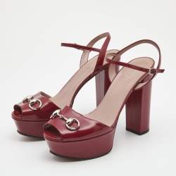 Gucci Burgundy Leather Claudie Platform Sandals Size 39