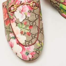 Pre Owned Gucci Beige/Brown GG Supreme Bloom Canvas Princetown Flat Mules Size 38