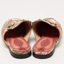 Pre Owned Gucci Beige/Brown GG Supreme Bloom Canvas Princetown Flat Mules Size 38
