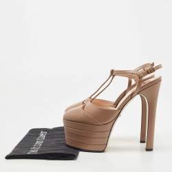 Pre Owned Gucci Light Brown Leather Angel Pumps Size 37