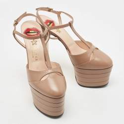 Pre Owned Gucci Light Brown Leather Angel Pumps Size 37