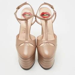 Pre Owned Gucci Light Brown Leather Angel Pumps Size 37