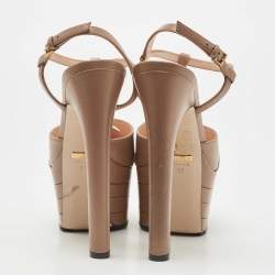 Pre Owned Gucci Light Brown Leather Angel Pumps Size 37