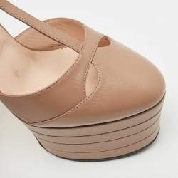 Pre Owned Gucci Light Brown Leather Angel Pumps Size 37