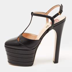 Pre Owned Gucci Black Leather Angel Pumps Size 36