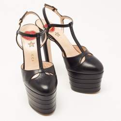 Pre Owned Gucci Black Leather Angel Pumps Size 36