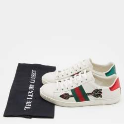 Pre Owned Gucci White Leather Arrow Embellished Ace Low Top Sneakers Size 37.5