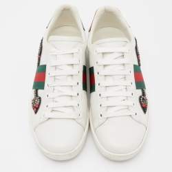Pre Owned Gucci White Leather Arrow Embellished Ace Low Top Sneakers Size 37.5