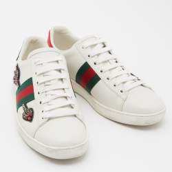 Pre Owned Gucci White Leather Arrow Embellished Ace Low Top Sneakers Size 37.5