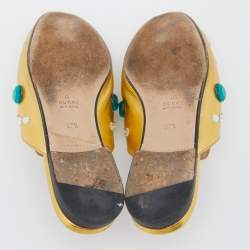 Pre Owned Gucci Gold Crystal Embellished Leather Princetown Flat Mules Size 37.5