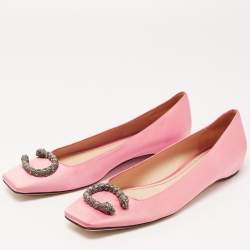 Pre Owned Gucci Pink Satin Dionysus Embellished Ballet Flats Size 40