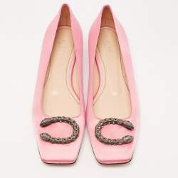 Pre Owned Gucci Pink Satin Dionysus Embellished Ballet Flats Size 40
