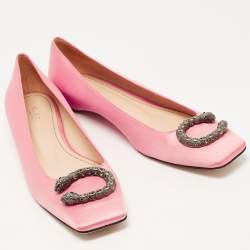 Pre Owned Gucci Pink Satin Dionysus Embellished Ballet Flats Size 40