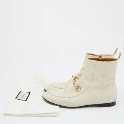 Pre Owned Gucci Cream Leather Horsebit Ankle Boots Size 38