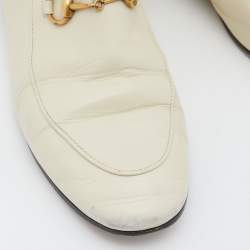Pre Owned Gucci Cream Leather Horsebit Ankle Boots Size 38