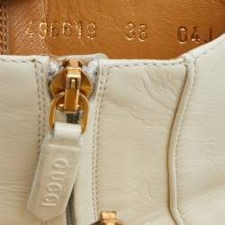Pre Owned Gucci Cream Leather Horsebit Ankle Boots Size 38