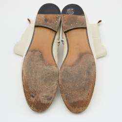 Pre Owned Gucci Cream Leather Horsebit Ankle Boots Size 38