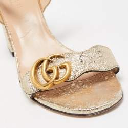 Gucci Gold Crinkled Leather GG Marmont Ankle Strap Sandals Size 37