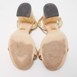 Gucci Gold Crinkled Leather GG Marmont Ankle Strap Sandals Size 37