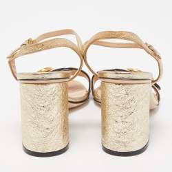 Gucci Gold Crinkled Leather GG Marmont Ankle Strap Sandals Size 37