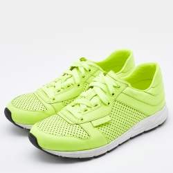 Gucci Neon Green Perforated Leather Lace Up Sneakers Size 38