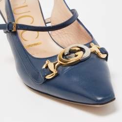 Gucci Blue Leather Zumi Slingback Kitten Pump Size 36