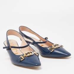 Gucci Blue Leather Zumi Slingback Kitten Pump Size 36