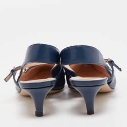 Gucci Blue Leather Zumi Slingback Kitten Pump Size 36