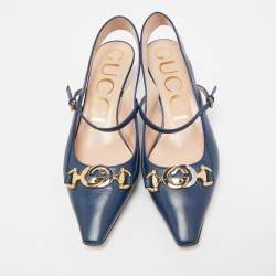 Gucci Blue Leather Zumi Slingback Kitten Pump Size 36