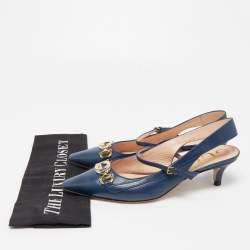 Gucci Blue Leather Zumi Slingback Kitten Pump Size 36