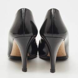 Pre Owned Gucci Black Patent Leather and Canvas Web Bamboo Buckle Pumps Size 36