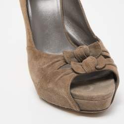 Gucci Grey Suede Double Bow Peep Toe Pumps Size 40.5