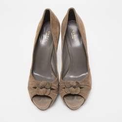 Gucci Grey Suede Double Bow Peep Toe Pumps Size 40.5