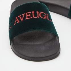 Pre Owned Gucci Green Velvet Embroidered L'aveugle Par Amour Slides Size 39