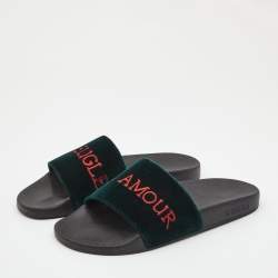 Pre Owned Gucci Green Velvet Embroidered L'aveugle Par Amour Slides Size 39