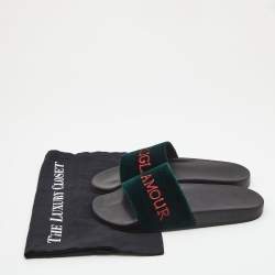 Pre Owned Gucci Green Velvet Embroidered L'aveugle Par Amour Slides Size 39