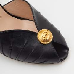 Pre Owned Gucci Black Leather Ankle Strap Peep Toe Sandals Size 38