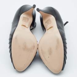 Pre Owned Gucci Black Leather Ankle Strap Peep Toe Sandals Size 38