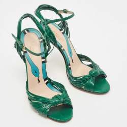 Gucci Green Leather Allie Knot Ankle Strap Sandals Size 36.5
