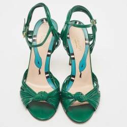 Gucci Green Leather Allie Knot Ankle Strap Sandals Size 36.5