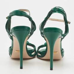 Gucci Green Leather Allie Knot Ankle Strap Sandals Size 36.5