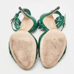Gucci Green Leather Allie Knot Ankle Strap Sandals Size 36.5