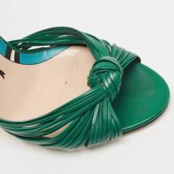 Gucci Green Leather Allie Knot Ankle Strap Sandals Size 36.5