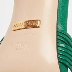 Gucci Green Leather Allie Knot Ankle Strap Sandals Size 36.5