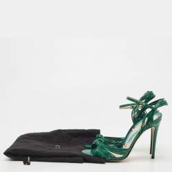 Gucci Green Leather Allie Knot Ankle Strap Sandals Size 36.5