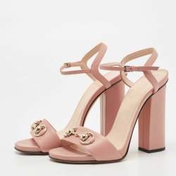 Gucci Pink Leather Horsebit Ankle Strap Sandals Size 38