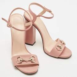 Gucci Pink Leather Horsebit Ankle Strap Sandals Size 38
